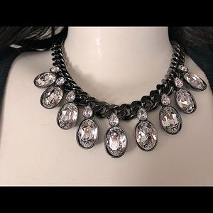GIVENCHY Chunky Gunmetal Curb Link & Swarovski Crystal Statement Necklace